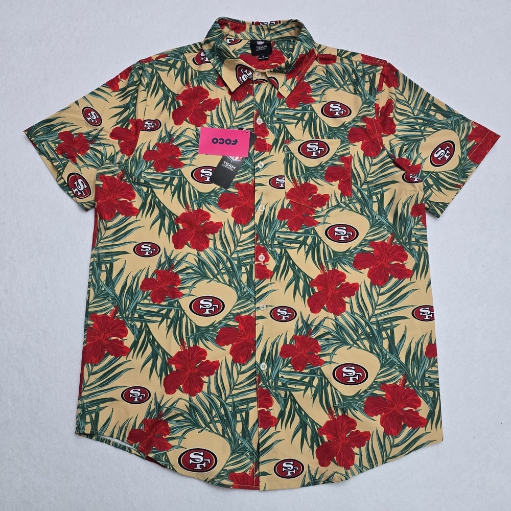 FOCO NFL San Francisco 49ers Mens Medium Floral Tropical Button Up Shirt NWT